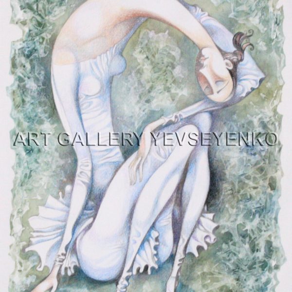 6111 Ballet dancer 2, Original painting in acrylic, watercolor, coloured pencils on paper, Art gallery Yevseyenko