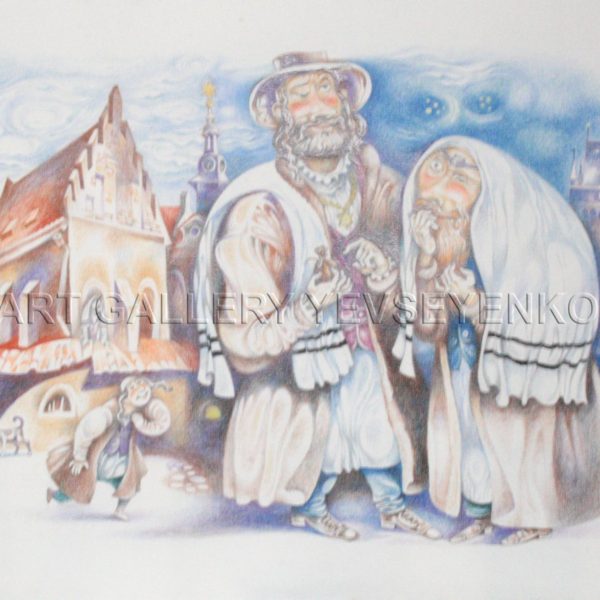 6131 Prague jews, original painting in color pencils on paper, Art gallery Yevseyenko