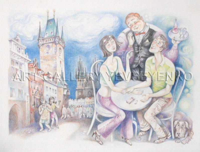 6132 In love, original painting in color pencils on paper, Art gallery Yevseyenko