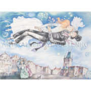 6133 Flying under the city, original painting in color pencils on paper, Art gallery Yevseyenko a