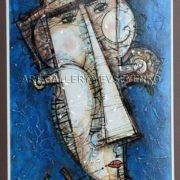 6139 Flutist, original painting in acrylic, ink and varnish on paper, Art gallery Yevseyenko