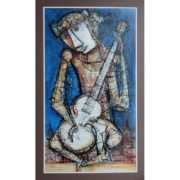 6141 Playing guitar, original painting in acrylic, ink and varnish on paper, Art gallery Yevseyenko a