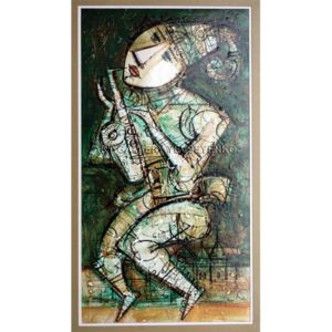 6144 Saxophonist, original painting in acrylic, ink and varnish on paper, Art gallery Yevseyenko a