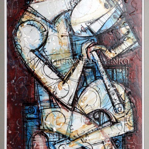 6145 Musician, original painting in acrylic, ink and varnish on paper, Art gallery Yevseyenko