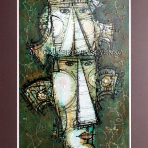 6146 Faces, original painting in acrylic, ink and varnish on paper, Art gallery Yevseyenko