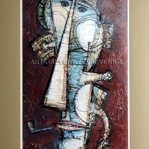 6147 Smoker, original painting in acrylic, ink and varnish on paper, Art gallery Yevseyenko