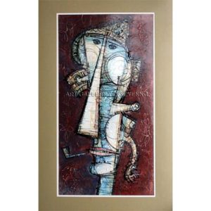 6147 Smoker, original painting in acrylic, ink and varnish on paper, Art gallery Yevseyenko a