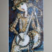 6148 Playing banjo, original painting in acrylic, ink and varnish on paper, Art gallery Yevseyenko