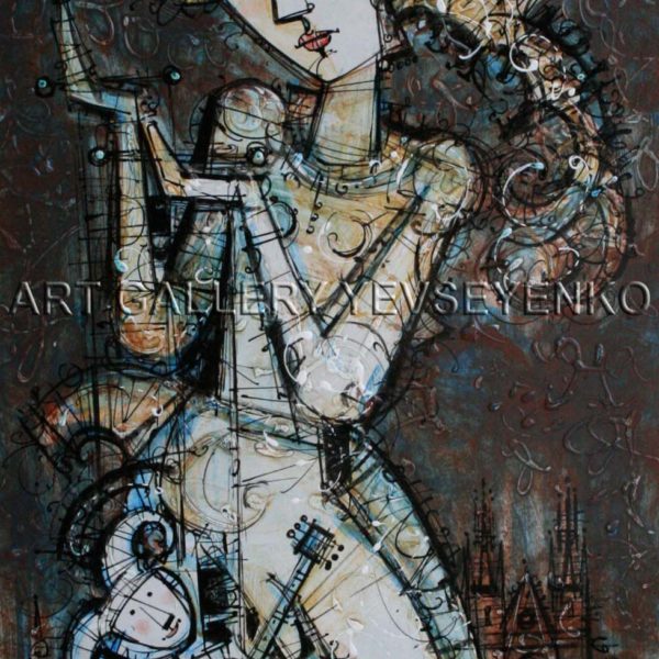 6152 girl manipulator, original painting in acrylic, ink and varnish, Art gallery Yevseyenko