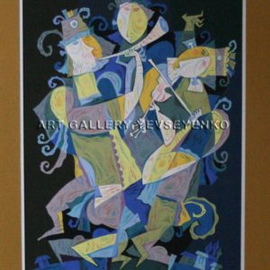 6156, Country musicians, original painting in acrylic and color pencils on paper, Art gallery Yevseyenko