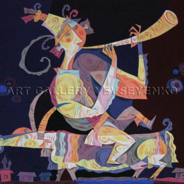 6165 Musician on the goat, Original painting in acryloc and colour pencils on paper, Art gallery Yevseyenko a