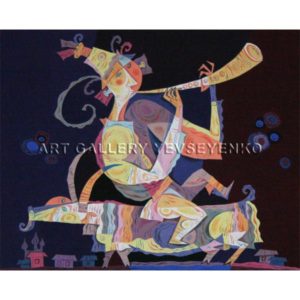 6165 Musician on the goat, Original painting in acryloc and colour pencils on paper, Art gallery Yevseyenko a