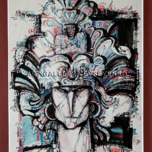 6205 King of the Aztecs, Original painting in inc and watercoolor on paper, Art gallery Yevseyenko