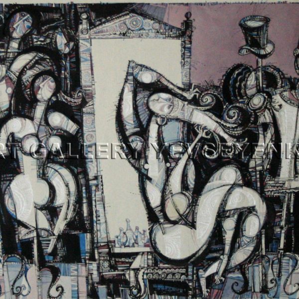 6209 Actress in her studio, Original painting in ink and watercolor on paper, Art gallery Yevseyenko