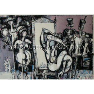 6209 a Actress in her studio, Original painting in ink and watercolor on paper, Art gallery Yevseyenko