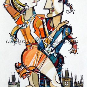 6228 Prague tango 2, Original painting in watecolour and ink on paper, Art gallery Yevseyenko