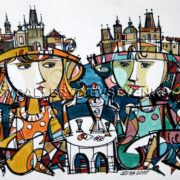 6232 Girlfriends, Original painting in watecolour and ink on paper, Art gallery Yevseyenko