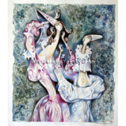 6395 Pierrot e Colombina, Original painting in acrylic, watercolor, coloured pencils on paper, Art gallery Yevseyenko a